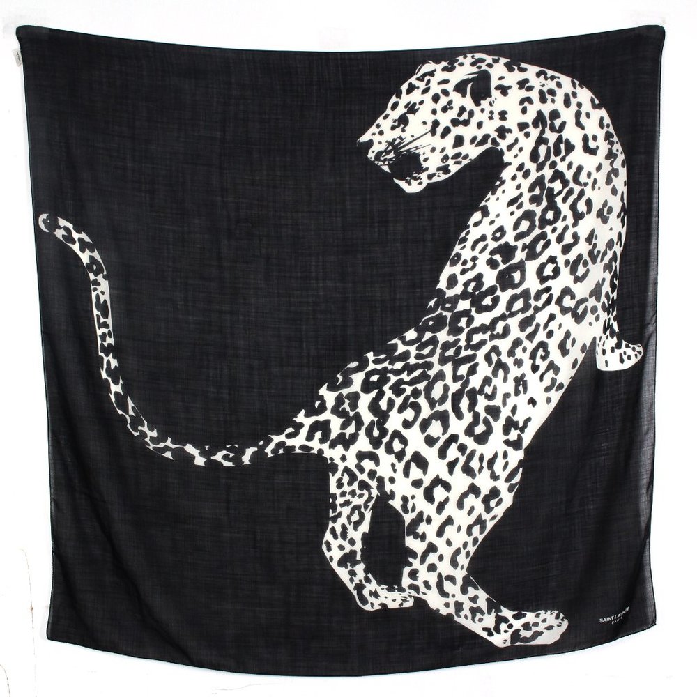 Saint Laurent Rare Leopard Silk Scarf